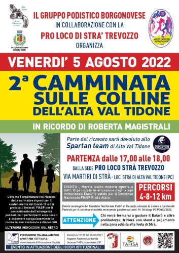 Locandina della 2^ camminata sulle colline dell'Alta Val Tidone del 5 agosto 2022