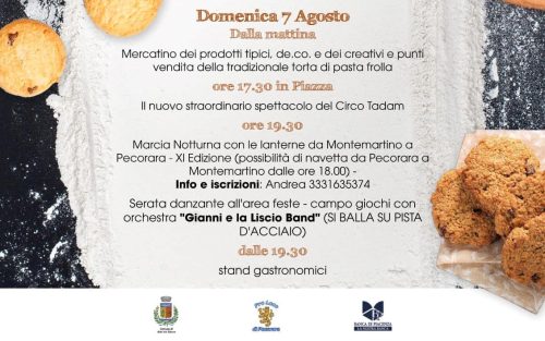 Programma eventi della Sagra della torta di pasta frolla a Pecorara, che si tiene il 7 agosto 2022