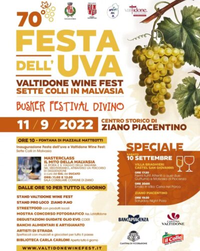Programma della 70ma Festa dell'Uva 2022 di Ziano Piacentino