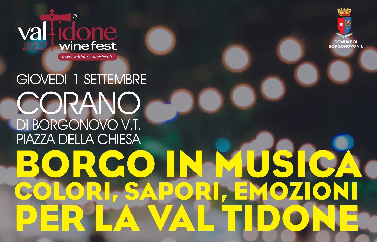 Banner evento Borgo in Musica Corano Valtidone Wine Fest 2022