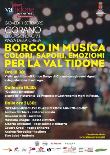 Locandina dell'evento Borgo in Musica Corano Valtidone Wine Fest 2022