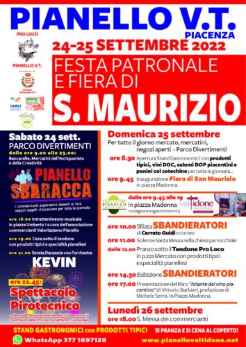 Programma della Festa patronale di San Maurizio a Pianello Val Tidone 2022