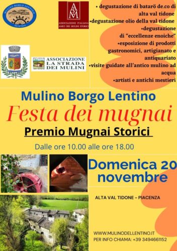 Locandina della Festa dei Mugnai 2022 presso il Mulino Borgo Lentino (Alta Val Tidone)